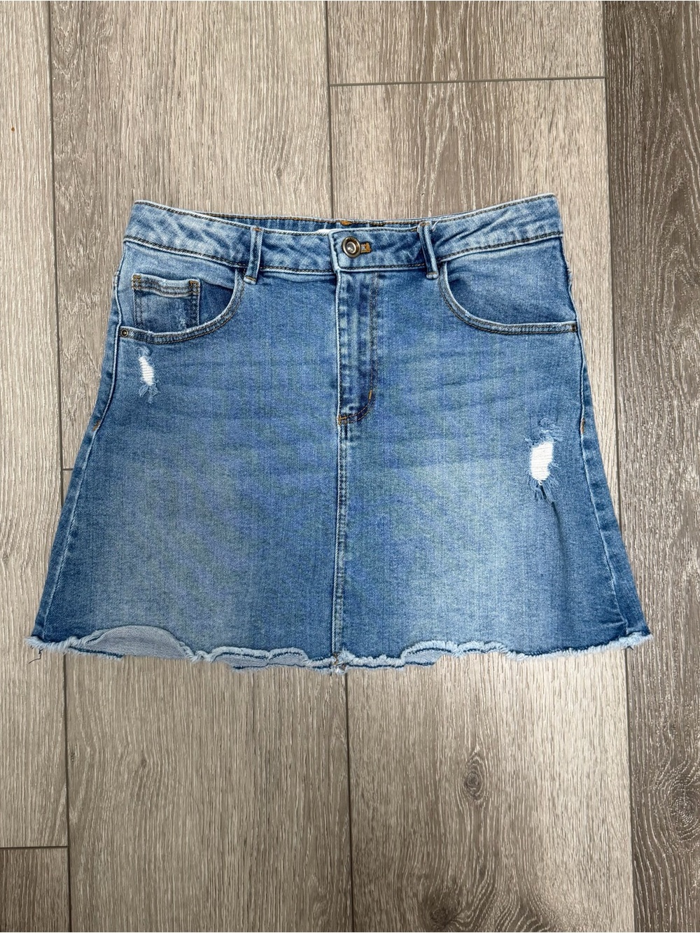 ZARA GIRLS CUTOFF DENIM MINI SKIRT A LINE DISTRESSED COUNTRY WESTERN BLUE 13-14